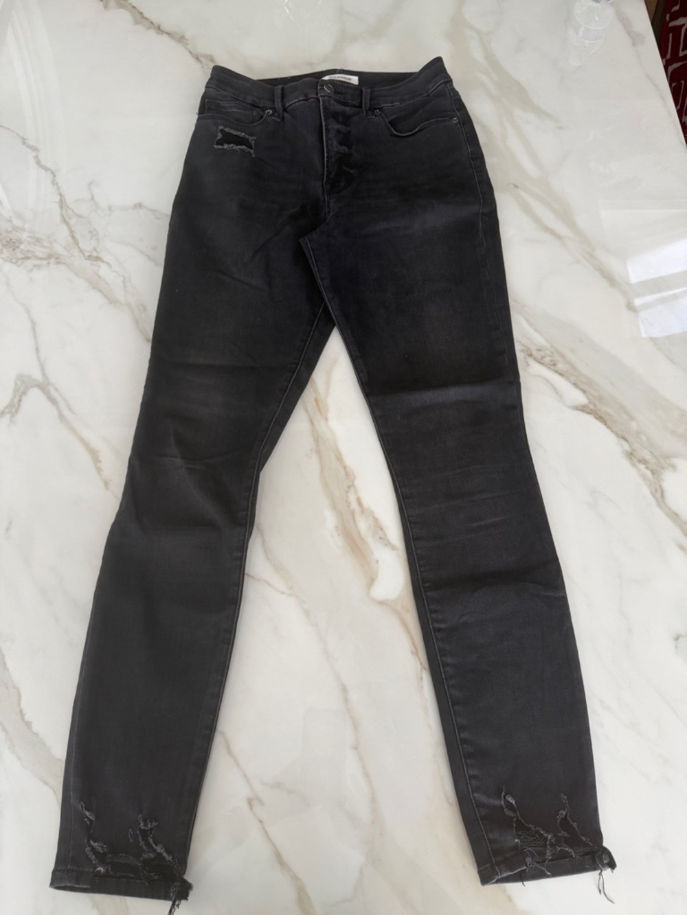 GOOD AMERICAN (Good Waist) Black Distressed Skinny Jeans